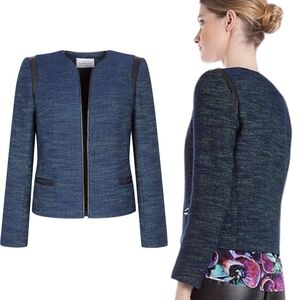 Sandro Valentin Tweed Leather Shoulder Detail Open Jacket Size 36